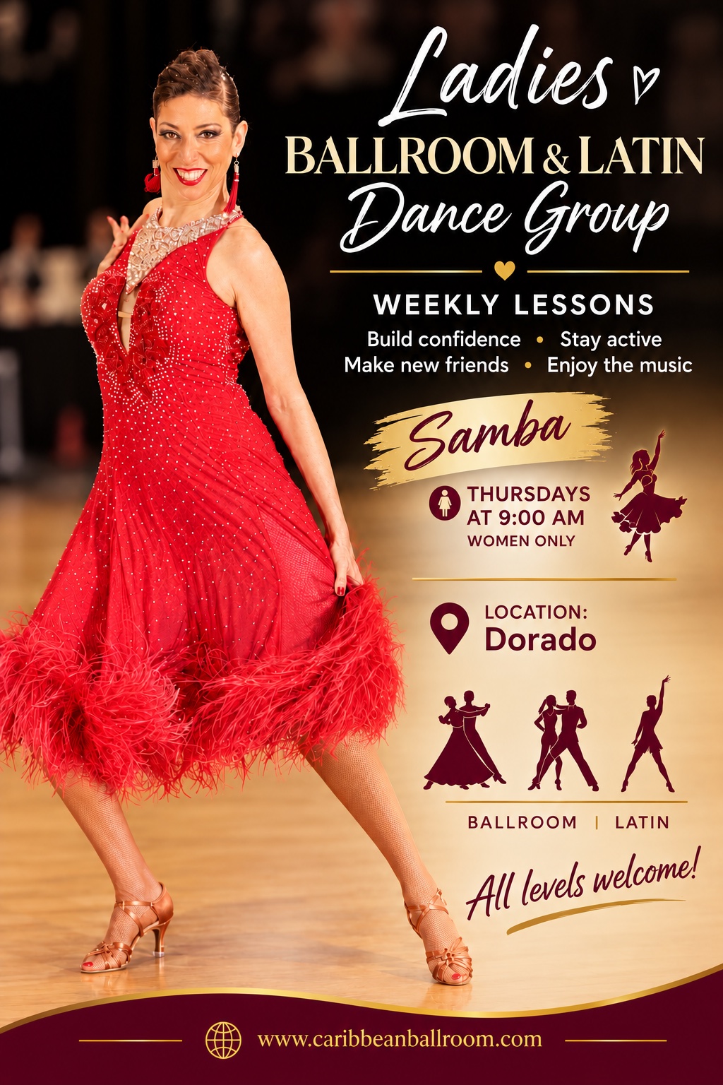 Ladies Ballroom and Latin Dance Group weekly Samba lessons in Dorado