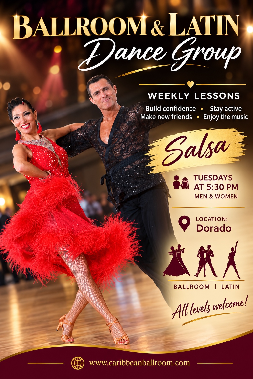Ballroom and Latin Dance Group weekly Salsa lessons in Dorado